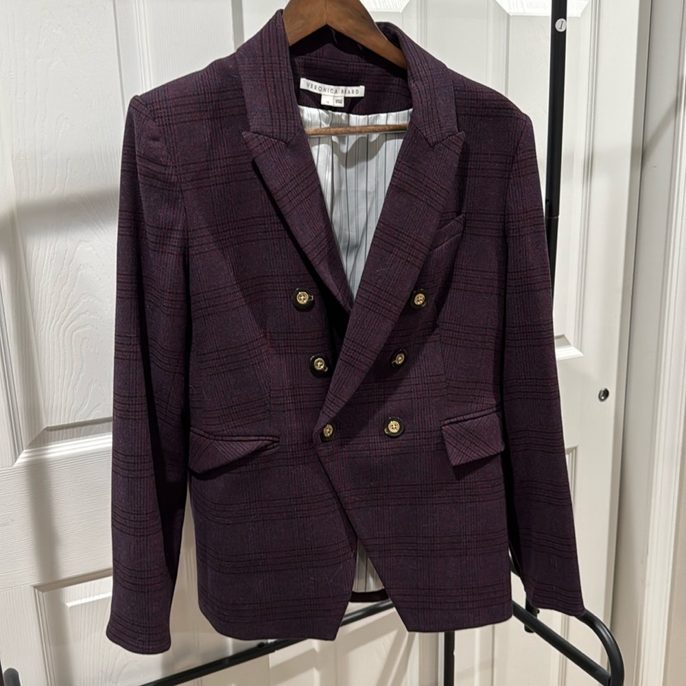 Veronica Beard Purple Plaid Wool Dickey Compatible Jacket
